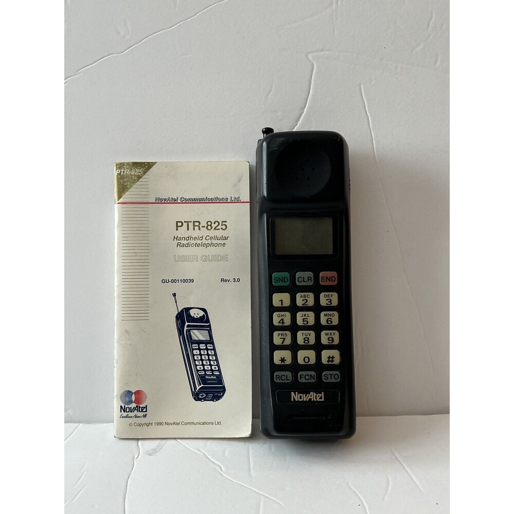 Vintage NovAtel PTR-825 Brick Cell Phone w/ User Guide 1980s Cellular Telephone